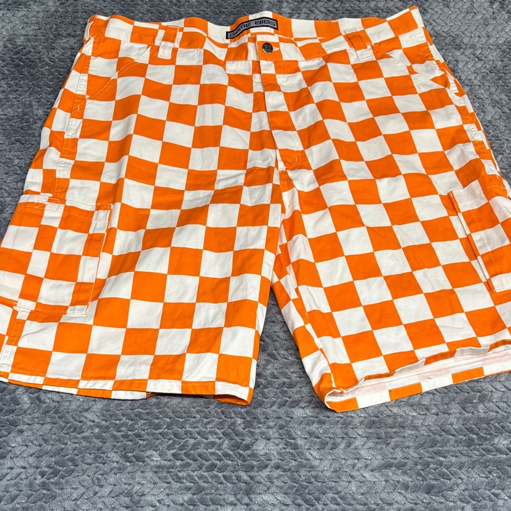 Checkerboard Orange & White Cargo Shorts